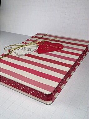 James Burke Collection of jour Striped Pink and White Notebook with Heart Design